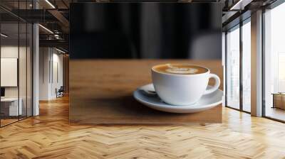 cappuccino or Latte art coffee made from milk on the wood table in coffee shop Wall mural