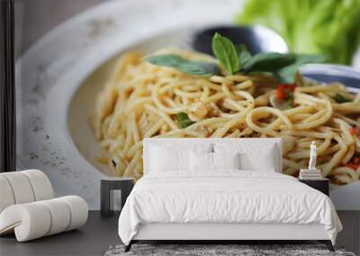 Spaghetti spicy with basil Wall mural