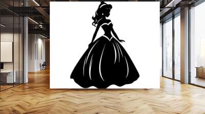 Princess girl silhouette. Simple black graphic. Cartoon style. Vector illustration on a white isolated background Wall mural