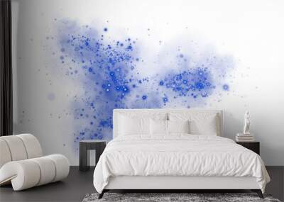 Fantastic blue smoke background. Magic blue smoke with glitter and small particles of twinkling stars. Fog with luminous particles. blue vapor with stardust. Morning fog over land or water surface, ma Wall mural