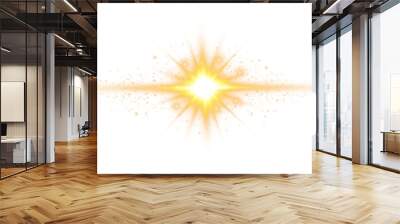 Golden star and sparks isolated on transparent background. Flares and sunbursts. Glowing light effects. PNG. Wall mural