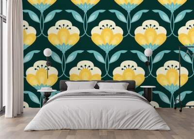 seamless retro floral pattern Wall mural