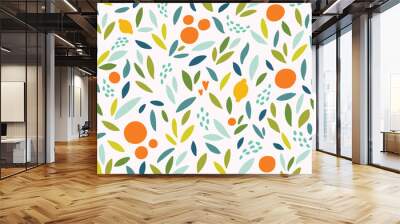 Lovely colorful vector seamless pattern with cute oranges, lemons and leaves in bright colors. Wall mural