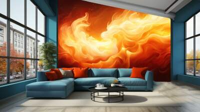 Abstract flames with vibrant orange and yellow colors on a dark background. Wall mural