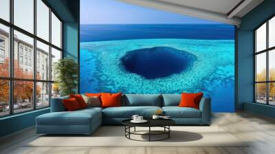 Amazing view of a giant sinkhole in the middle of the ocean. Wall mural