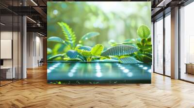 Blurred green plants background with glowing sunlight Wall mural