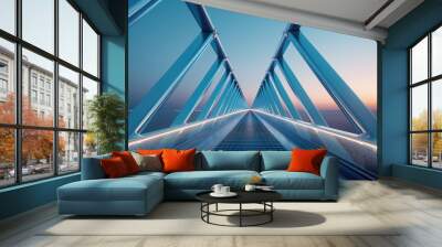 The image is a 3D rendering of a modern bridge with a blue metal frame and a glass floor. Wall mural