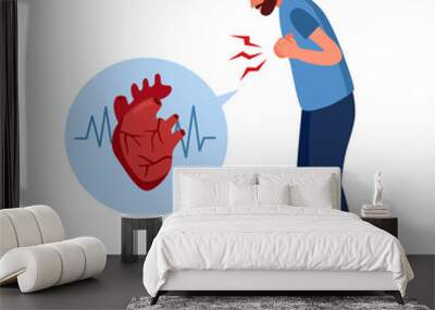 Man with heart attack symptom in flat design on white background. Heart disease concept. Wall mural