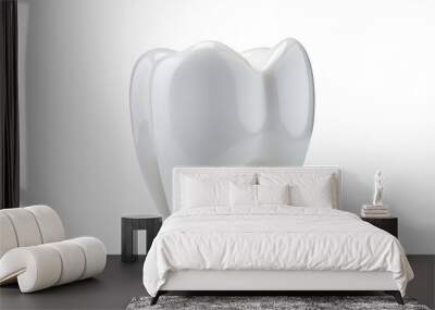 A single 3D white tooth made of polished porcelain, isolated on a white background. Wall mural