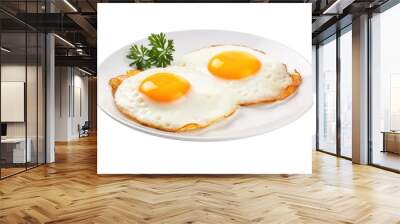 Fried eggs are a delicious English breakfast, isolated on a white background. Wall mural