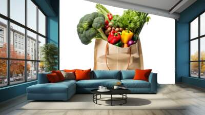 Illuminated grocery paper bags of a variety of healthy vegetables Wall mural