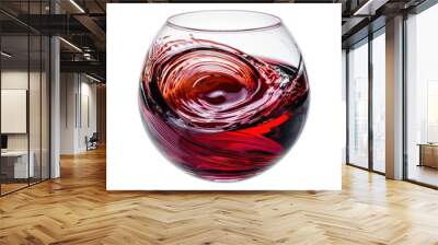 Red wine in a glass swirling in a fascinating way, isolated on a white background. Wall mural