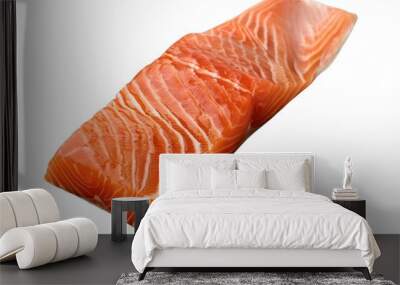 Salmon fillet fried to perfection. It has crispy skin and soft, juicy meat. Isolated on a white background. Wall mural