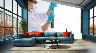 Medical scientists have experimented with liquid chemicals in vitro to analyze viral data in chemical laboratories. Scientific research concepts Wall mural