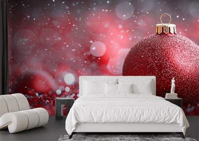 The Magic of Christmas: A Sparkling Red Ornament, Nestled Amidst a Winter Wonderland Wall mural