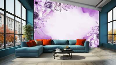 Beautiful flower and leaves purple background Wall mural