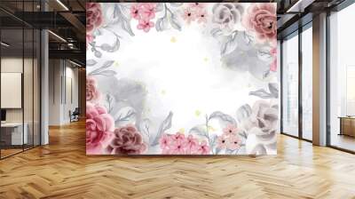 PrintElegance Brown and Maroon Rose Flower Watercolor Background Wall mural