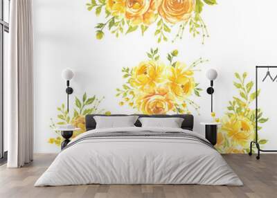 Set of Watercolor flowers Hand painted floral illustration Bouquet of flowers yellow rose Wall mural