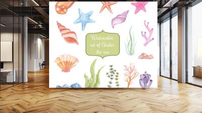 watercolor set of under the sea, clipart Wall mural