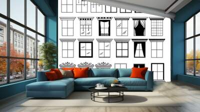 windows collection drawings, different architectural elements set of house or buildings window style Wall mural