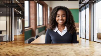 Beautiful african american teenage girl in school. Generated by AI Wall mural