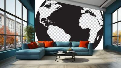 Black and white globe with transparency continents Wall mural