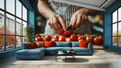 A Woman Prepares a Meal in her Kitchen Wall mural