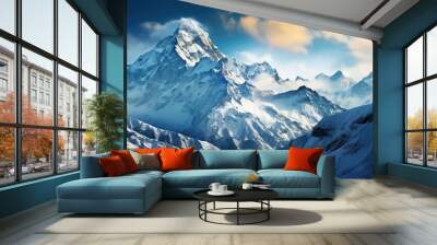 High mountain with withe snow and blue sky Wall mural