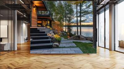 Modern Cabin by the Lake Wall mural