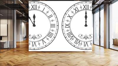 Clock with Roman numerals. New Year midnight 12 Wall mural