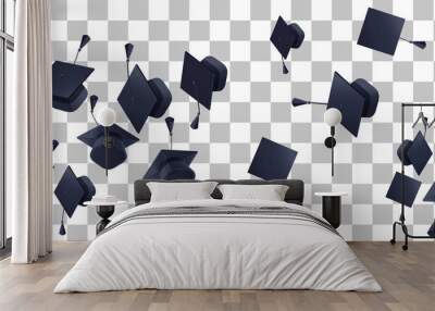 High school graduation hats mortarboard fly up on transparent background Wall mural