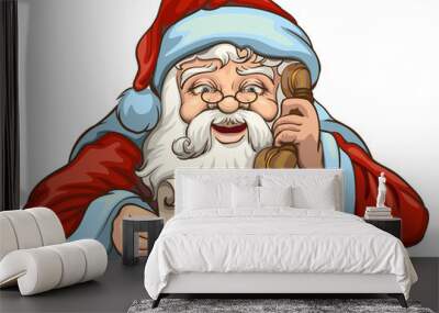 Santa reading letter and talking on phone Wall mural