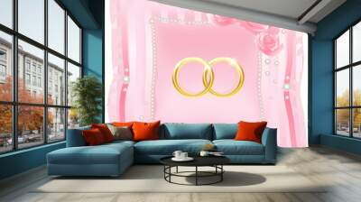 Wedding rings on a pink background Wall mural