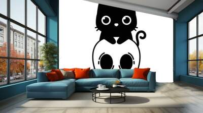 cute black cat logo with skull Wall mural