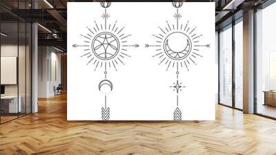 monochrome sun and moon abstract logo design Wall mural