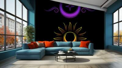 mysterious colorful sun and moon vector design Wall mural