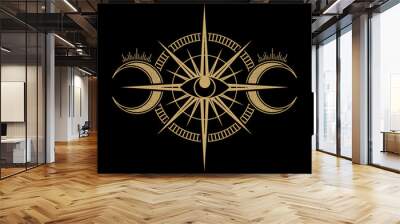 mysterious golden magical circle moon eye vector design Wall mural