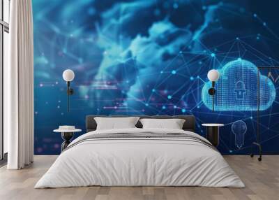 banner background There is a cyber security network icon. Internet technology with cloud computing and data management Wall mural