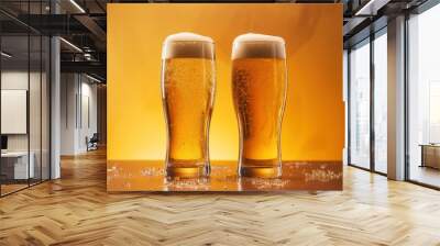 Beer glass with golden background Beautiful and worth drinking to celebrate. Wall mural