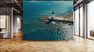 Bird's eye view of the lighthouse industrial water pollution ocean sea pier headlights Wall mural