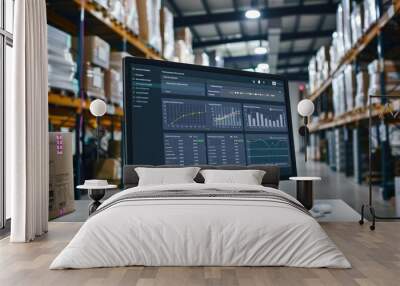 Innovative computerized warehouse management software for real-time parcel delivery monitoring. computer screen Wall mural