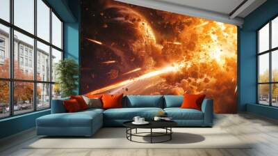 Space destroys objects in the universe. Rockets fight for world domination Wall mural