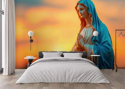 Statue of Our lady of grace virgin Mary with Bright Blue Sky Wall mural