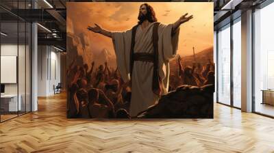 Through captivating digital line-art illustrations, the resurrection of Jesus is vividly brought to life Wall mural