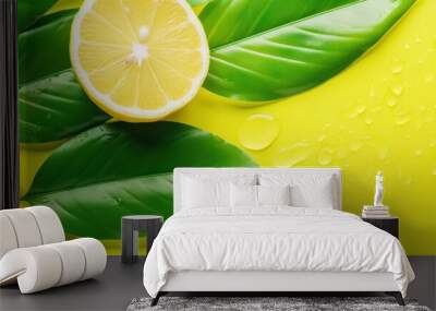 Tropical bright colorful background with exotic painted tropical lime and lemon. Wall mural