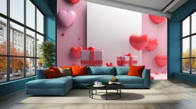 valentine's day sale with gift box and heart background Wall mural