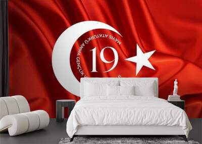 19 May Commemoration of Atatürk, Youth and Sports Day. Turkish: 19 Mayis Ataturk'u Anma Genclik ve Spor Bayrami Wall mural