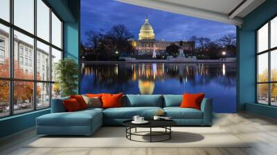 United States Capitol Building and traditional Christmas Tree in capitol Grounds at night - Washington D.C. United States of America Wall mural