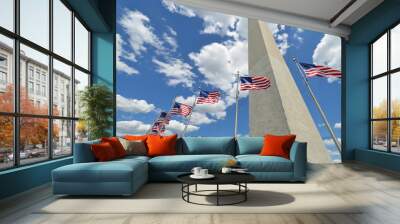 Washington Monument and U.S. National Flags - Washington D.C. United States of America Wall mural