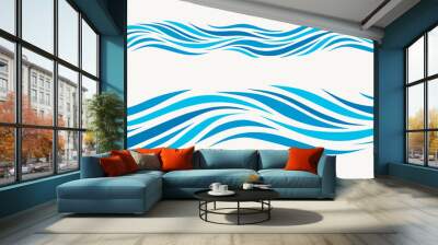 Marine seamless pattern with stylized blue waves on a light back Wall mural